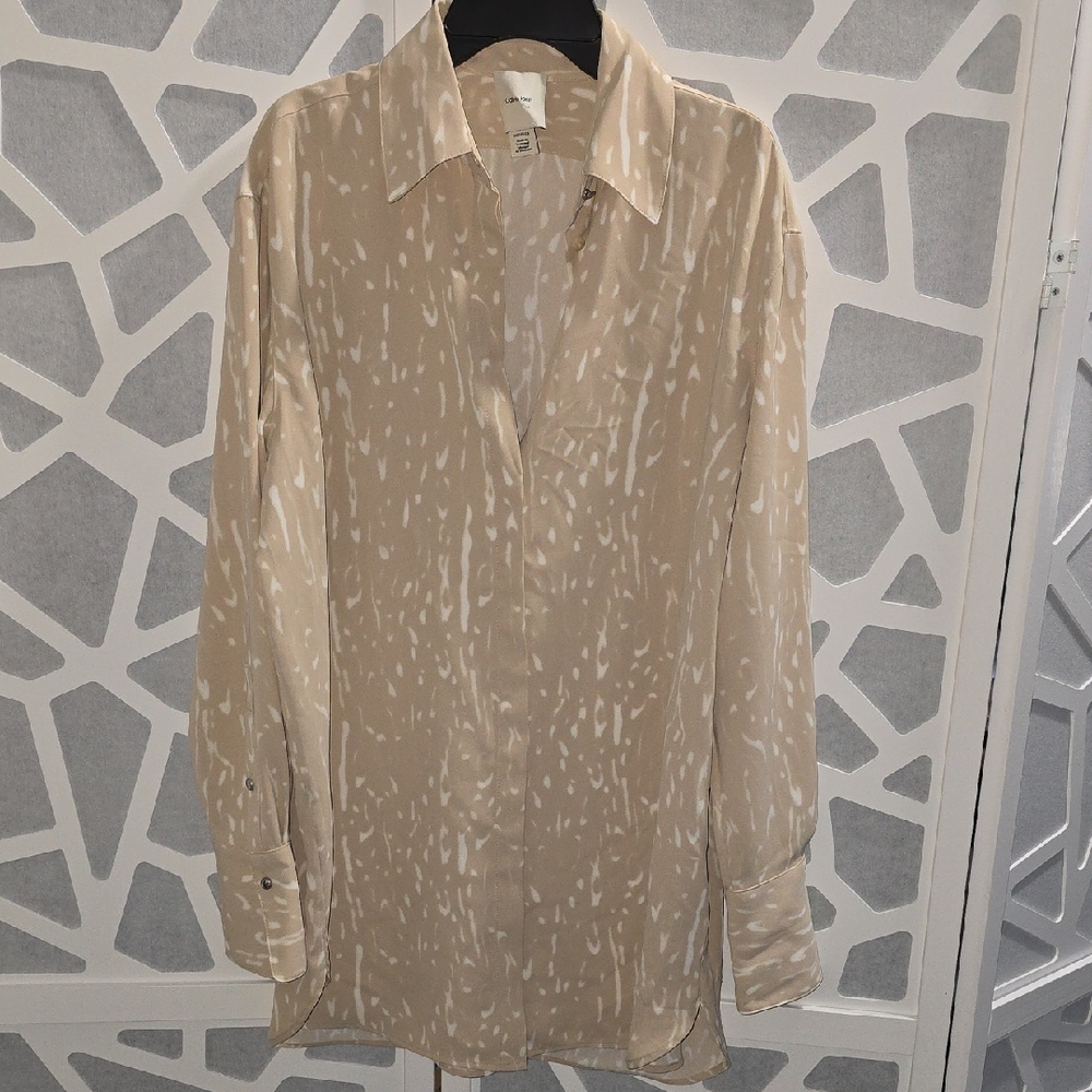 Calvin Klein Neutral Beige Patterned Button-Front Shirt Ovetsized Modesrlt Long